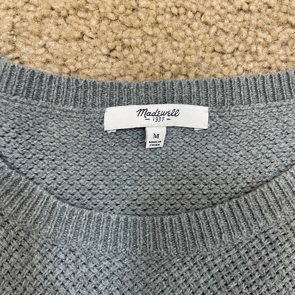 Madewell Women's Medium Waffle‎ Knit Sweater Light Gray Crew Neck Long Sleeve - Picture 7 of 7